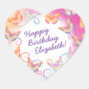 Sticker Cœur Papillon fête d'anniversaire Enfants colorés