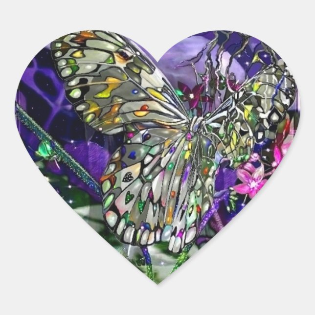 Sticker Cœur Papillon Lune Frappé ! (Devant)