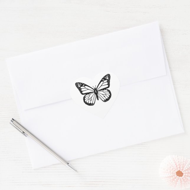 Sticker Cœur Papillon Noir et Blanc (Enveloppe)