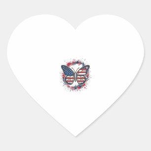 Sticker Cœur Papillon Patriotique Gravure Vintage Vector Design
