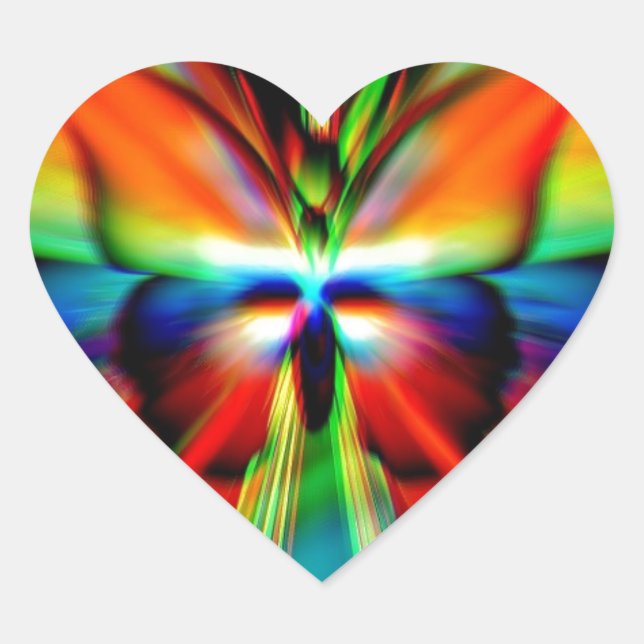 Sticker Cœur Papillon psychédélique Fractal (Devant)