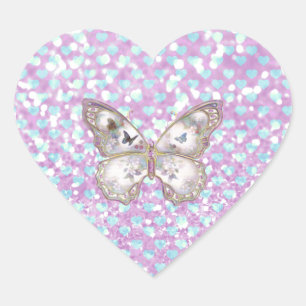 Sticker Cœur Papillon rose Fille Coeurs Bleus Motif de Parties
