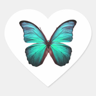Sticker Cœur Papillon Turquoise brillant