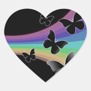 Sticker Cœur Papillons arc-en-ciel muet sur noir