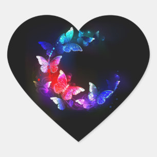 Sticker Cœur Papillons de nuit Neon brillants sur arrière - pla