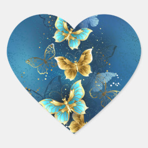 Sticker Cœur Papillons dorés