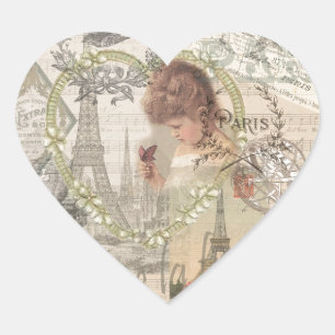 Sticker Cœur Paris France Jolie Fille Douce Tour Eiffel