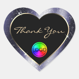 Sticker Cœur Parties scintillant bleu de minuit Merci avec logo