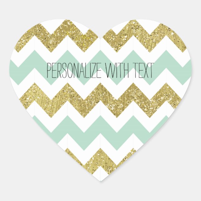 Sticker Cœur Parties scintillant Chevron Mint et Gold Faux (Devant)