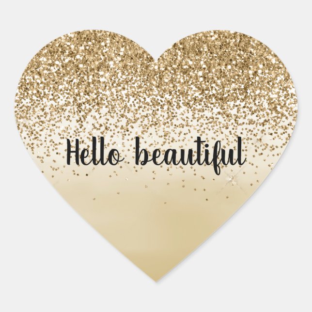 Sticker Cœur Parties scintillant d'aquarelle Girly Gold Ombre (Devant)