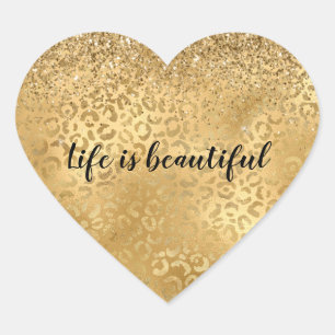 Sticker Cœur Parties scintillant de glam or Leopard