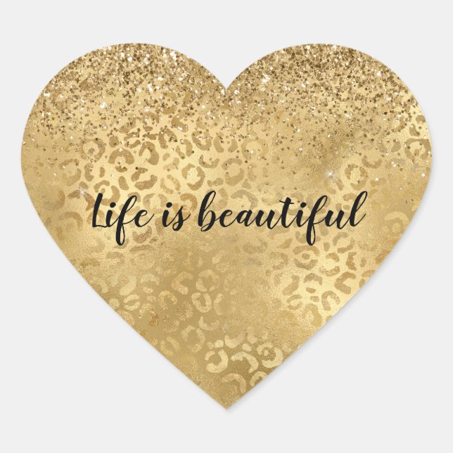 Sticker Cœur Parties scintillant de glam or Leopard (Devant)