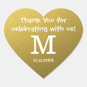 Sticker Cœur Parties scintillant d'or Mariage Merci Monogramme