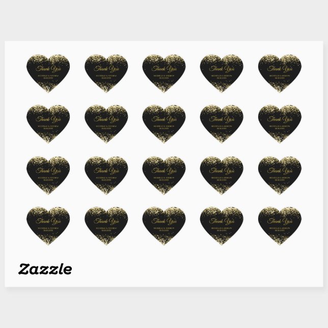Sticker Cœur Parties scintillant d'or Mariage noir de luxe (Feuille)