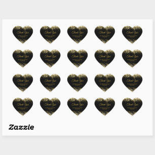 Sticker Cœur Parties scintillant d'or Mariage noir de luxe