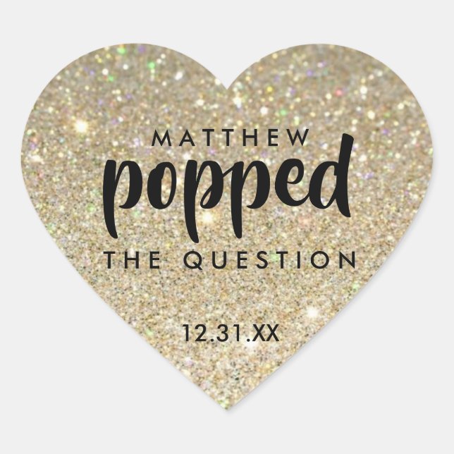 Sticker Cœur Parties scintillant d'or noir Il a posé la questio (Devant)