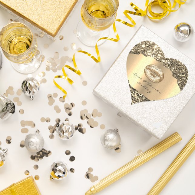Sticker Cœur Parties scintillant étincelante Gold Kiss Lips Lov (Sparkly Glitter Gold Kiss Lips Love &Thanks Girly Heart Sticker)