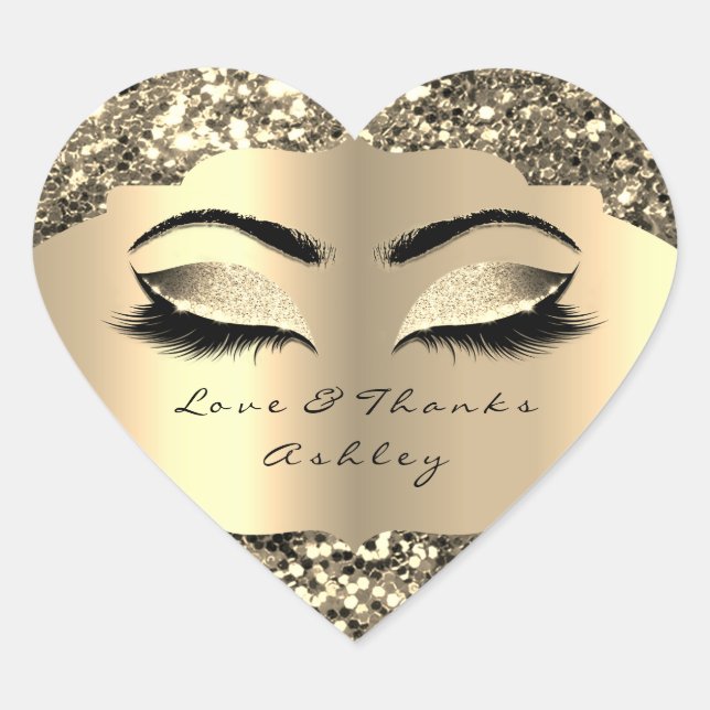 Sticker Cœur Parties scintillant étincelante Gold Lash Eyes Lov (Devant)