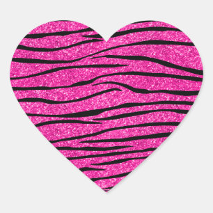 Sticker Cœur Parties scintillant rose chaud néon zèbre rayures