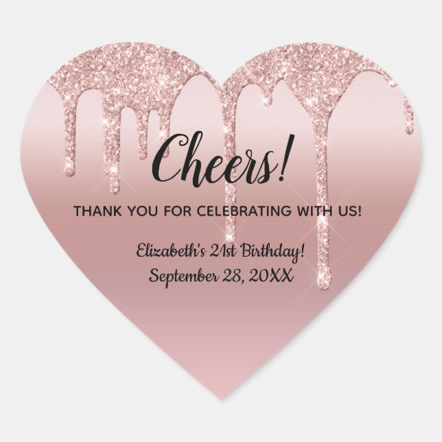 Sticker Cœur Parties scintillant rose de goutte d'or 21e annive (Devant)