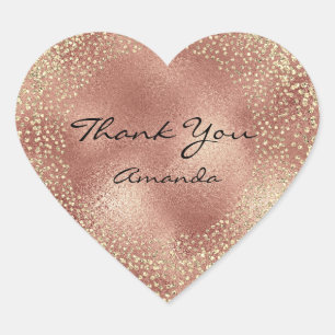 Sticker Cœur Parties scintillant Rose or Nom maigre Verre Coeur