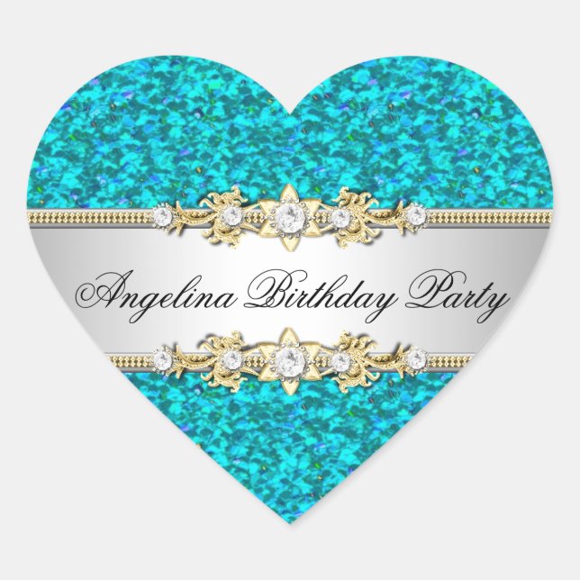 Sticker Cœur Parties scintillant Turquoise fête d'anniversaire  (Devant)