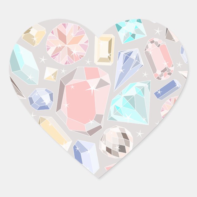 Sticker Cœur Pastel Gemstone Diamond Motif PInk Aqua Gems (Devant)