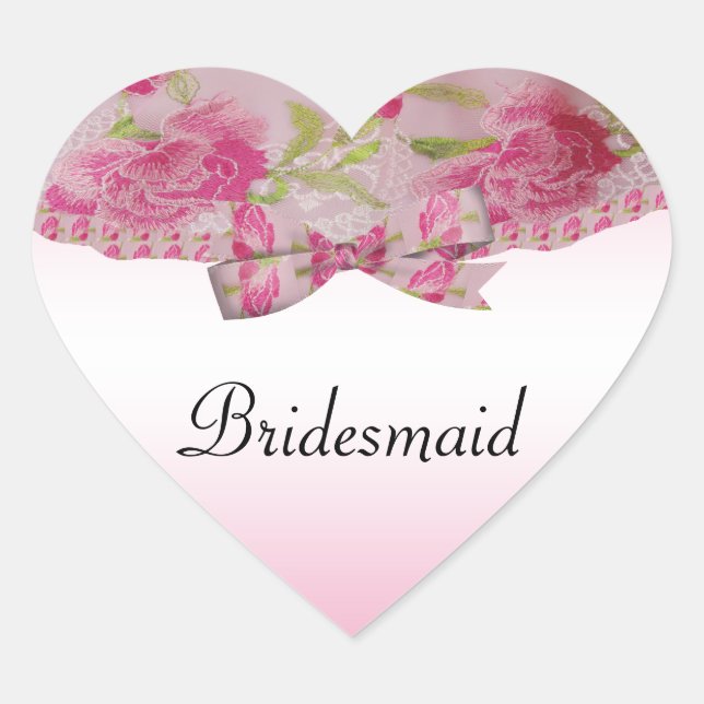 Sticker Cœur Pastel Rose Jadis Dentelle Fleurs & Mariage Bow (Devant)