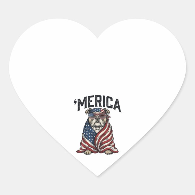 Sticker Cœur Patriotic Bulldog 'Merica Vintage Vector Shirt Des (Devant)