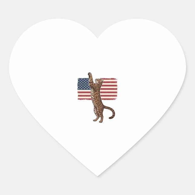 Sticker Cœur Patriotic Cat American Flag Vintage Vector Design_ (Devant)