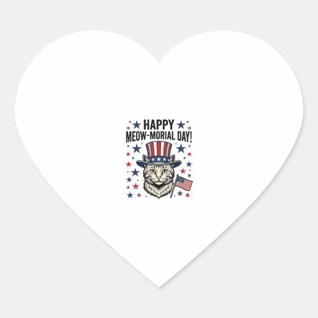 Sticker Cœur Patriotic Cat Meow-Morial Day Vintage Vector Desig (Devant)