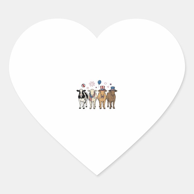 Sticker Cœur Patriotic Cow Lineup Vintage Vector Shirt Design_1 (Devant)
