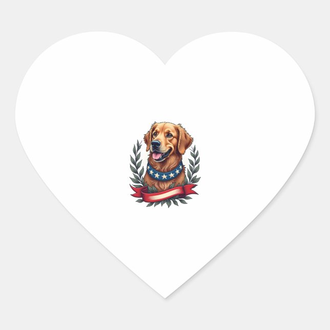 Sticker Cœur Patriotic Golden Retriever Americana Art Tee 2 (Devant)