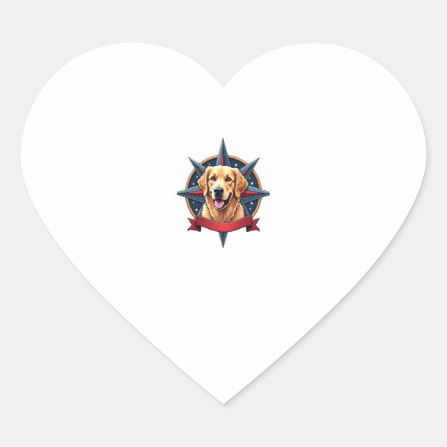 Sticker Cœur Patriotic Golden Retriever Compass Star Tee 2 (Devant)