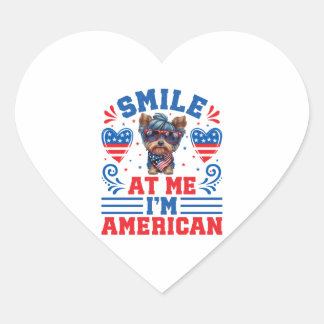 Sticker Cœur Patriotique Yorkshire Terrier Chien pour 4 juillet