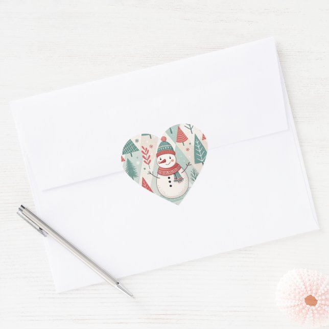 Sticker Cœur Pattern Scandinavian Snowman (Enveloppe)