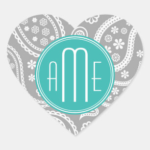 Sticker Cœur Patterns bleus et monogram bleu