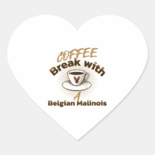 Sticker Cœur pause café avec malinois belge