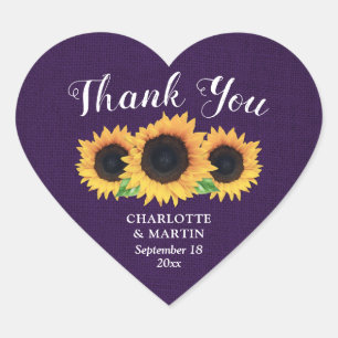 Sticker Cœur Pays Russe Mariage de tournesol violet Merci de to