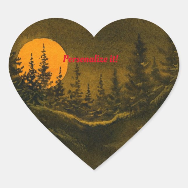 Sticker Cœur Paysage nocturne; chasse ou moisson lune (Devant)
