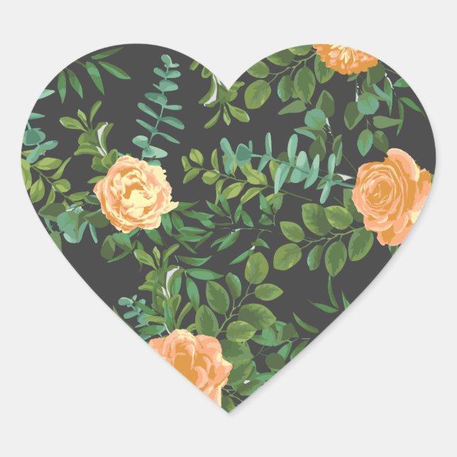 Sticker Cœur Peach Dark Grey Mariage Rose Floral (Devant)