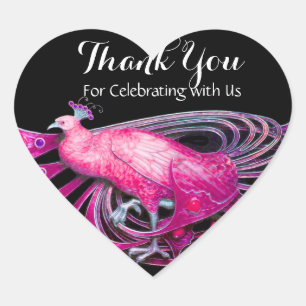 Sticker Cœur PEACOCK ÉLÉGANT EN ROSE, FUCHSIA, Merci NOIR