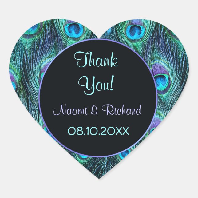 Sticker Cœur Peacock Feather Drama -Merci Seal - Personnaliser (Devant)