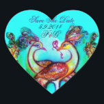 Sticker Cœur PEACOCKS IN LOVE HEART MONOGRAM Enregistrer la dat<br><div class="desc">Design élégant, classe .Peinture d'aquarelle blanche et colorée en bleu turquoise, rouge, fuchsia, couleurs turquoise bleu jaune avec feuille d'or et d'argent .Facile à customiser avec votre propre texte comme une carte de faire-part, cartes de place, enregistrer la date, merci cartes, douches nuptiales, anniversaires, fêtes, douches fiançailles, ou à propos...</div>