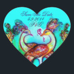 Sticker Cœur PEACOCKS IN LOVE HEART MONOGRAM Enregistrer la dat<br><div class="desc">Design élégant, classe .Peinture d'aquarelle blanche et colorée en bleu turquoise, rouge, fuchsia, couleurs turquoise bleu jaune avec feuille d'or et d'argent .Facile à customiser avec votre propre texte comme une carte de faire-part, cartes de place, enregistrer la date, merci cartes, douches nuptiales, anniversaires, fêtes, douches fiançailles, ou à propos...</div>
