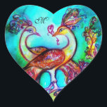 Sticker Cœur PEACOCKS IN LOVE HEART MONOGRAM Saint Valentin<br><div class="desc">Design élégant, classe .Peinture d'aquarelle blanche et colorée en bleu turquoise, rouge, fuchsia, couleurs turquoise bleu jaune avec feuille d'or et d'argent .Facile à customiser avec votre propre texte comme une carte de faire-part, cartes de place, enregistrer la date, merci cartes, douches nuptiales, anniversaires, fêtes, douches fiançailles, ou à propos...</div>