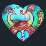 Sticker Cœur PEACOCKS IN LOVE HEART MONOGRAM Saint Valentin<br><div class="desc">Design élégant, classe .Peinture d'aquarelle blanche et colorée en bleu turquoise, rouge, fuchsia, couleurs turquoise bleu jaune avec feuille d'or et d'argent .Facile à customiser avec votre propre texte comme une carte de faire-part, cartes de place, enregistrer la date, merci cartes, douches nuptiales, anniversaires, fêtes, douches fiançailles, ou à propos...</div>