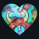 Sticker Cœur PEACOCKS IN LOVE HEART MONOGRAM Saint Valentin<br><div class="desc">Design élégant, classe .Peinture d'aquarelle blanche et colorée en bleu turquoise, rouge, fuchsia, couleurs turquoise bleu jaune avec feuille d'or et d'argent .Facile à customiser avec votre propre texte comme une carte de faire-part, cartes de place, enregistrer la date, merci cartes, douches nuptiales, anniversaires, fêtes, douches fiançailles, ou à propos...</div>
