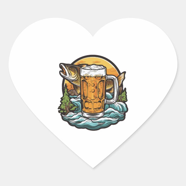 Sticker Cœur Pêche de la bière (Devant)