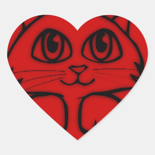 Sticker Cœur Peeking Kitten Coeur rouge (Devant)